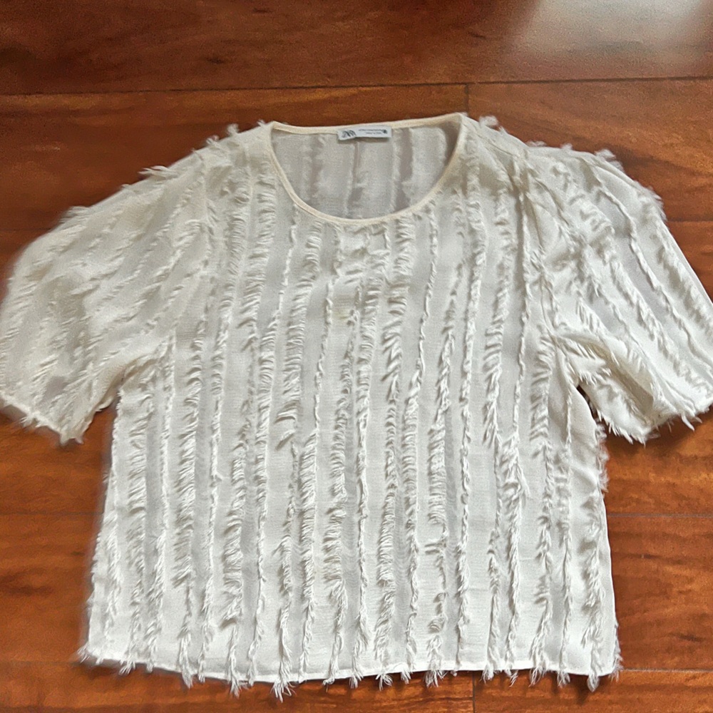 Zara Cream Fussy Fringed Blouse